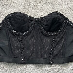 Vintage 1980’s Gelmart Black Sequin Lace Bra Corset Top sz 34 B